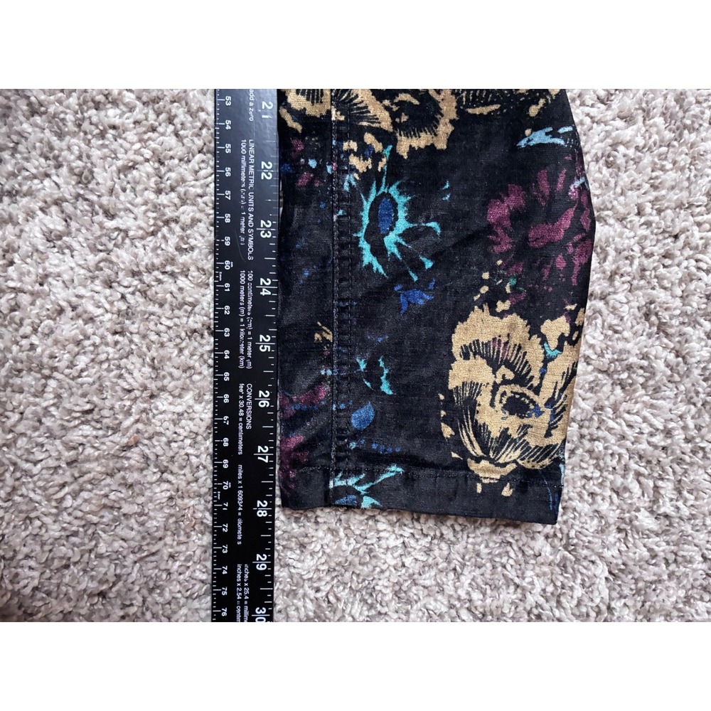 Free People Velvet Floral Skinny Pants‎ Women Size 6 Black Gold Zipper Detail - Picture 8 of 11